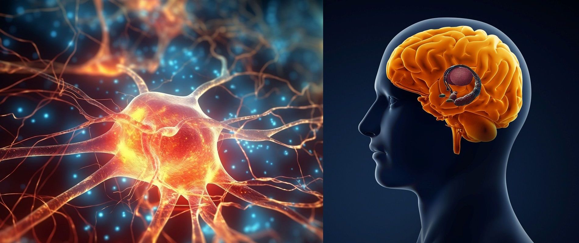 Menschliches Gehirn und eine feuernde Gehirnzelle
