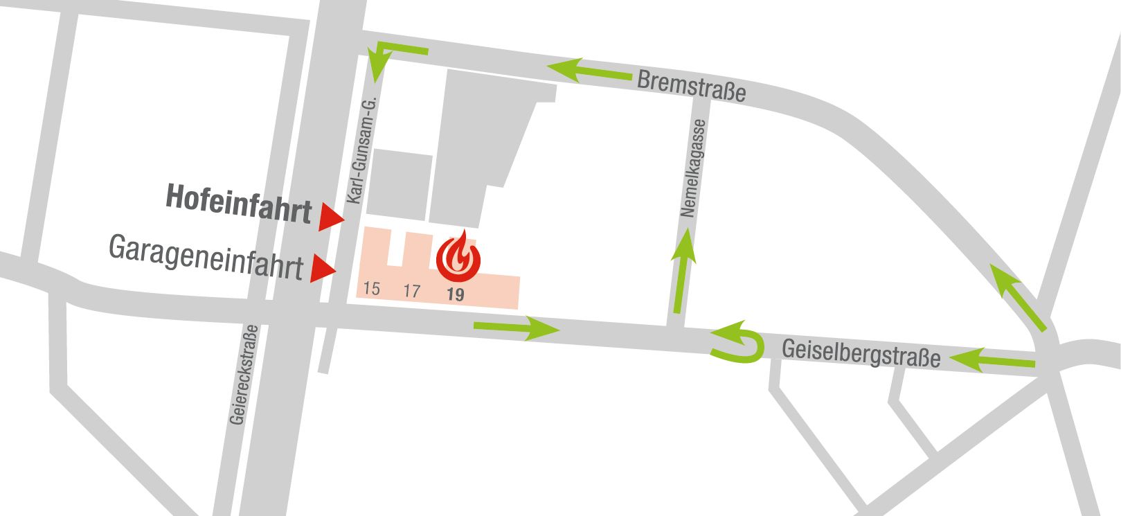 Zufahrt zur Garage für Nofire Safety